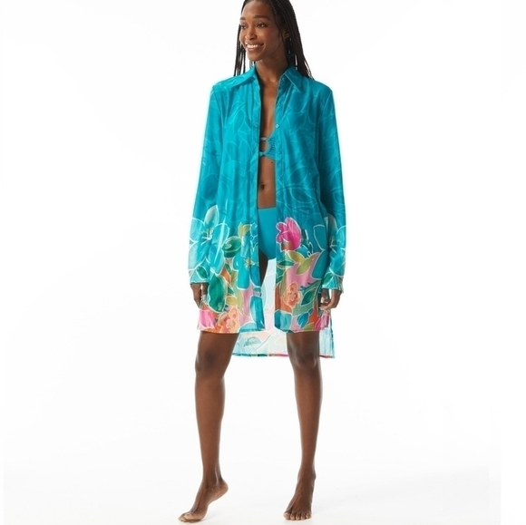 NWT Carmen Marc Valvo Convertible Front Tie Midi Shirt Cover Up - Picture 1 of 8